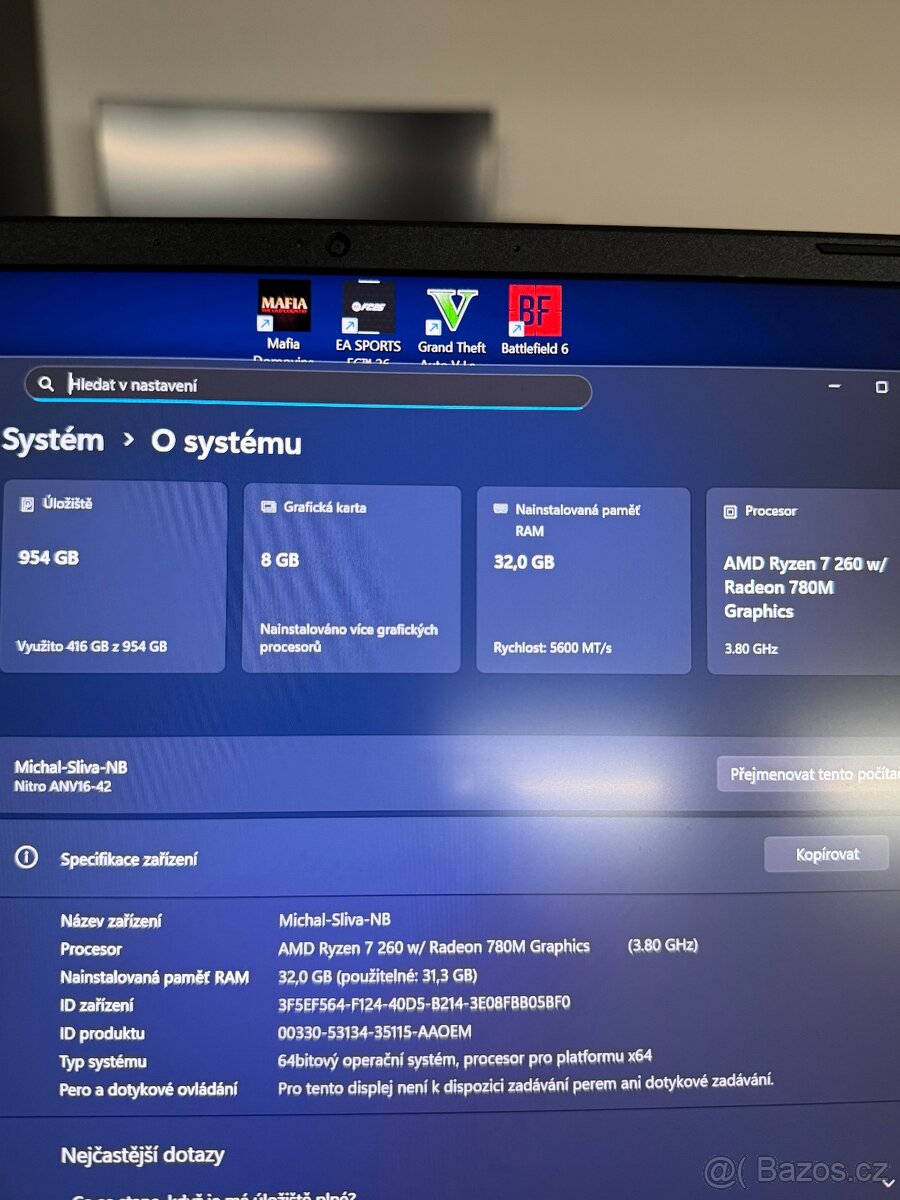 Herní Notebook Acer Nitro V 16 AI - Záruka - 7