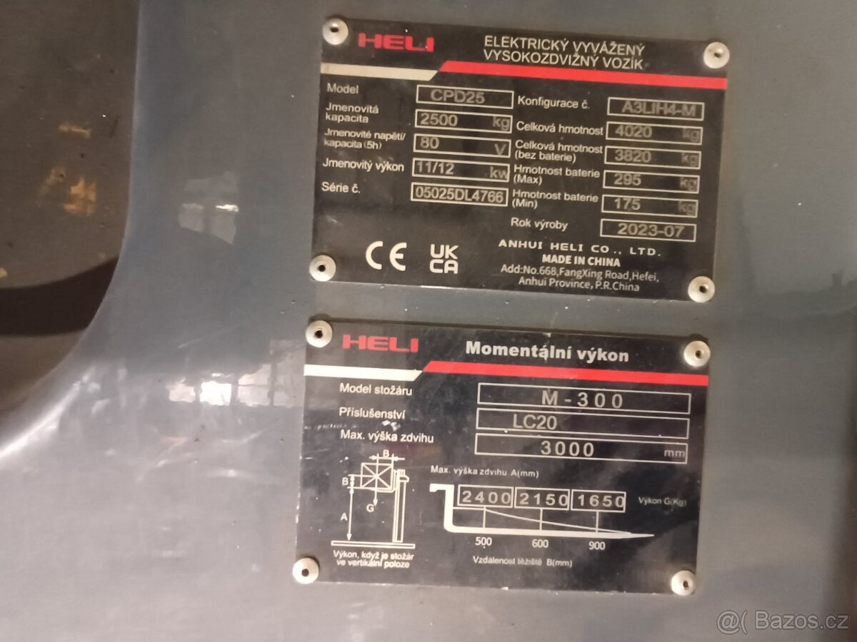 Vysokozdvižný elektrický vozík Heli CPD 25 - 7