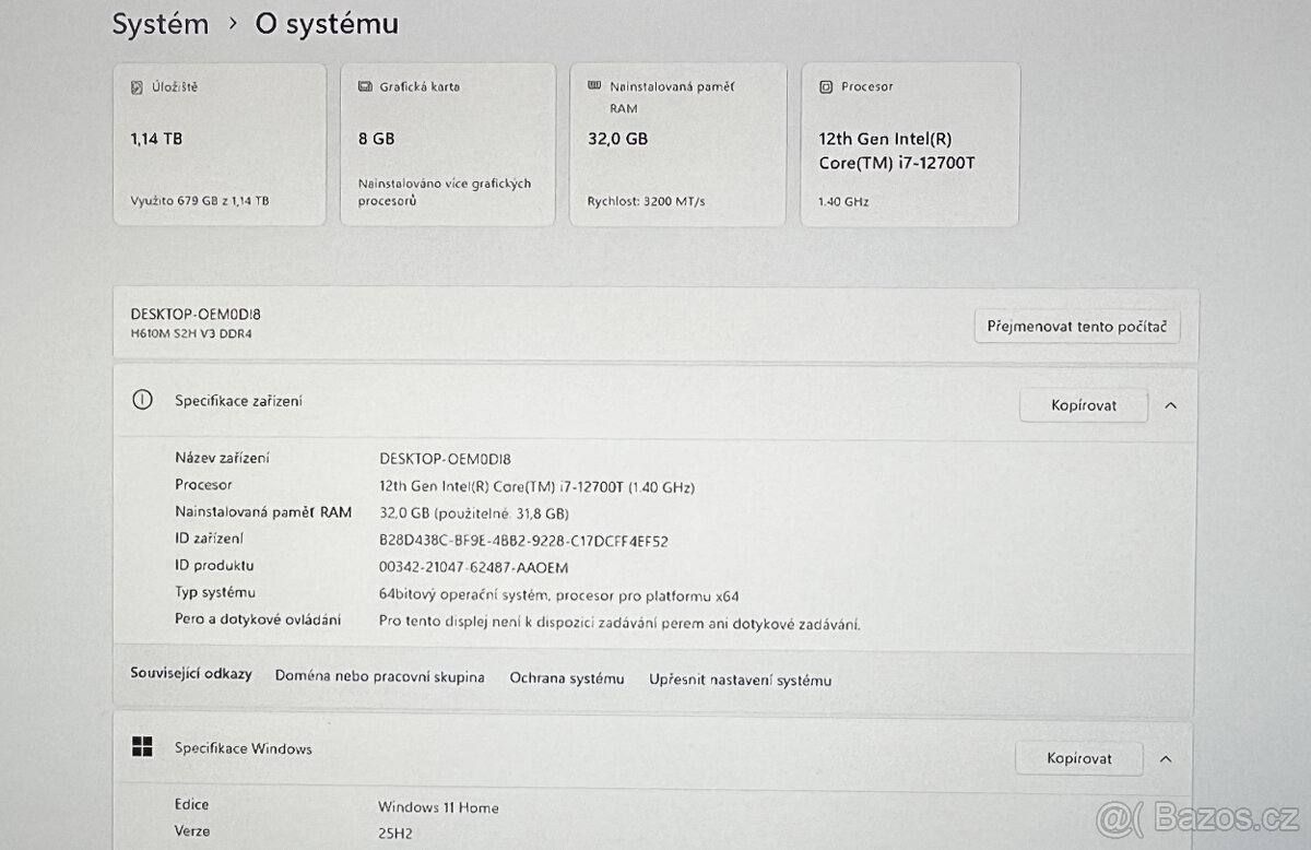 Herně pracovní stroj RTX 3070 / i7 12700 / 32GB DDR4 - 7