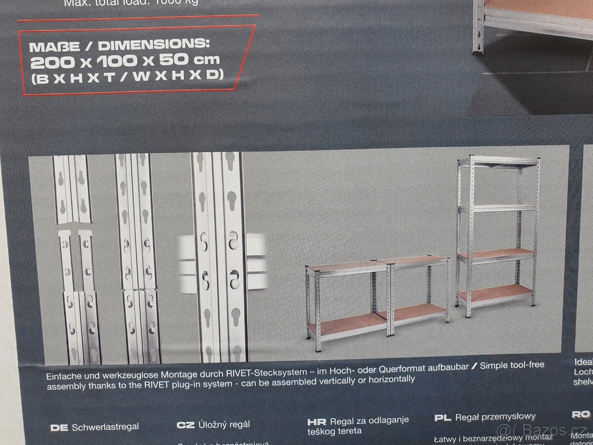 nový kovový těžký POZINK regál, 200 x 100 x 50 - 7