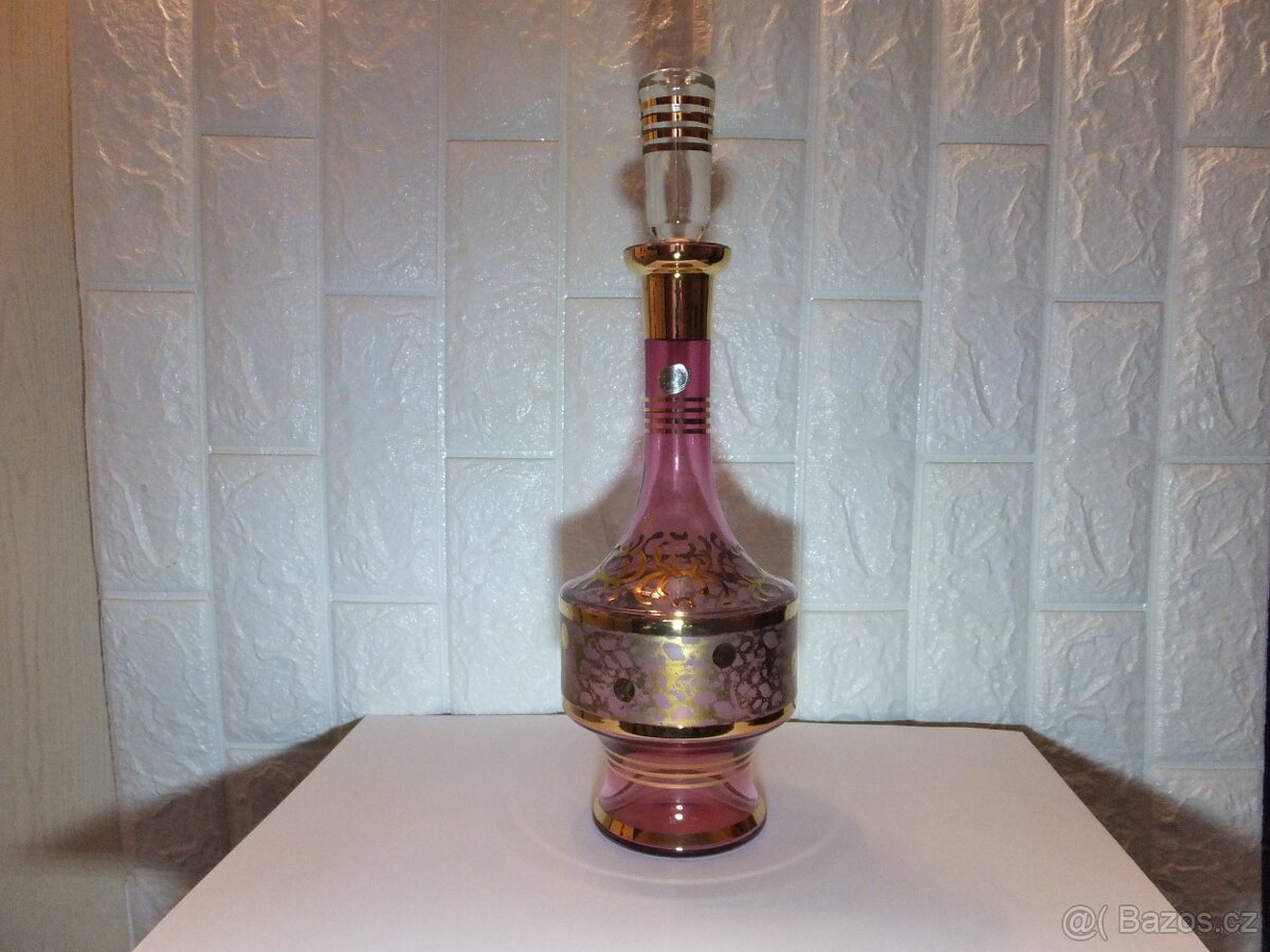 Luxusní karafa+6 skleniček, bohatá malba zlatem, zn. Bohemia - 7