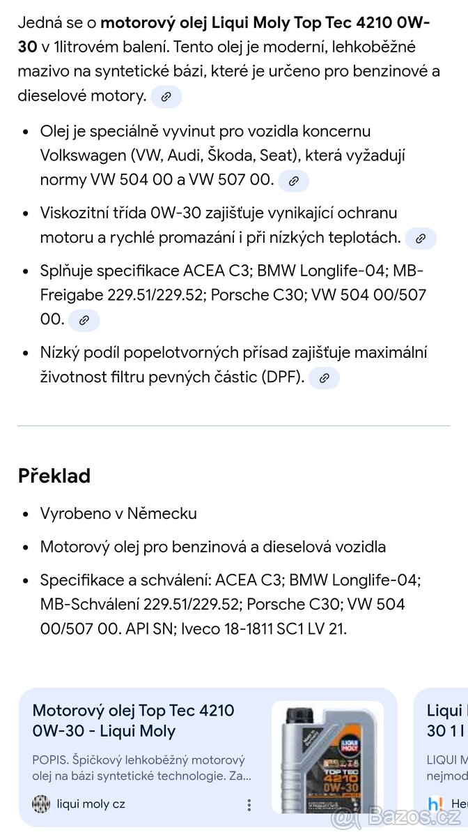 LIQUI MOLY originální oleje TopTec 4210 0w30 C3 LL-04 - 7