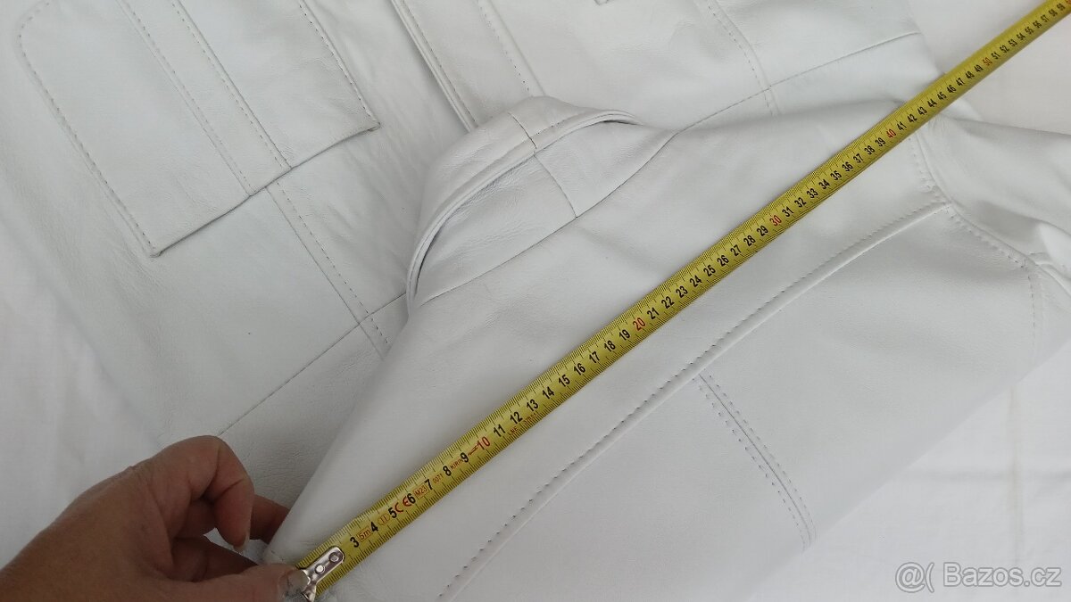 Kožená bílá elegantní delší dámská bunda Evoco vel.XL - 7