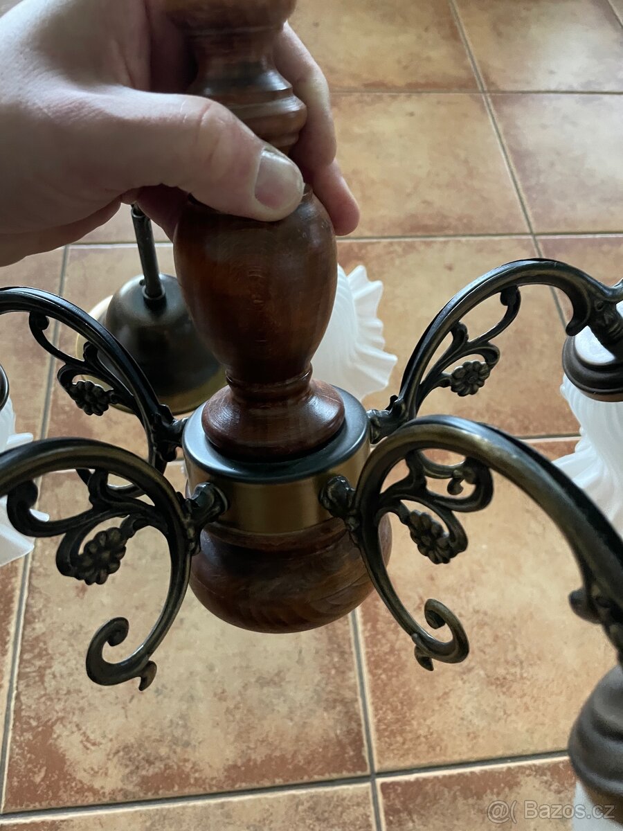 Rustikální pětiramenný lustr - super stav - 7