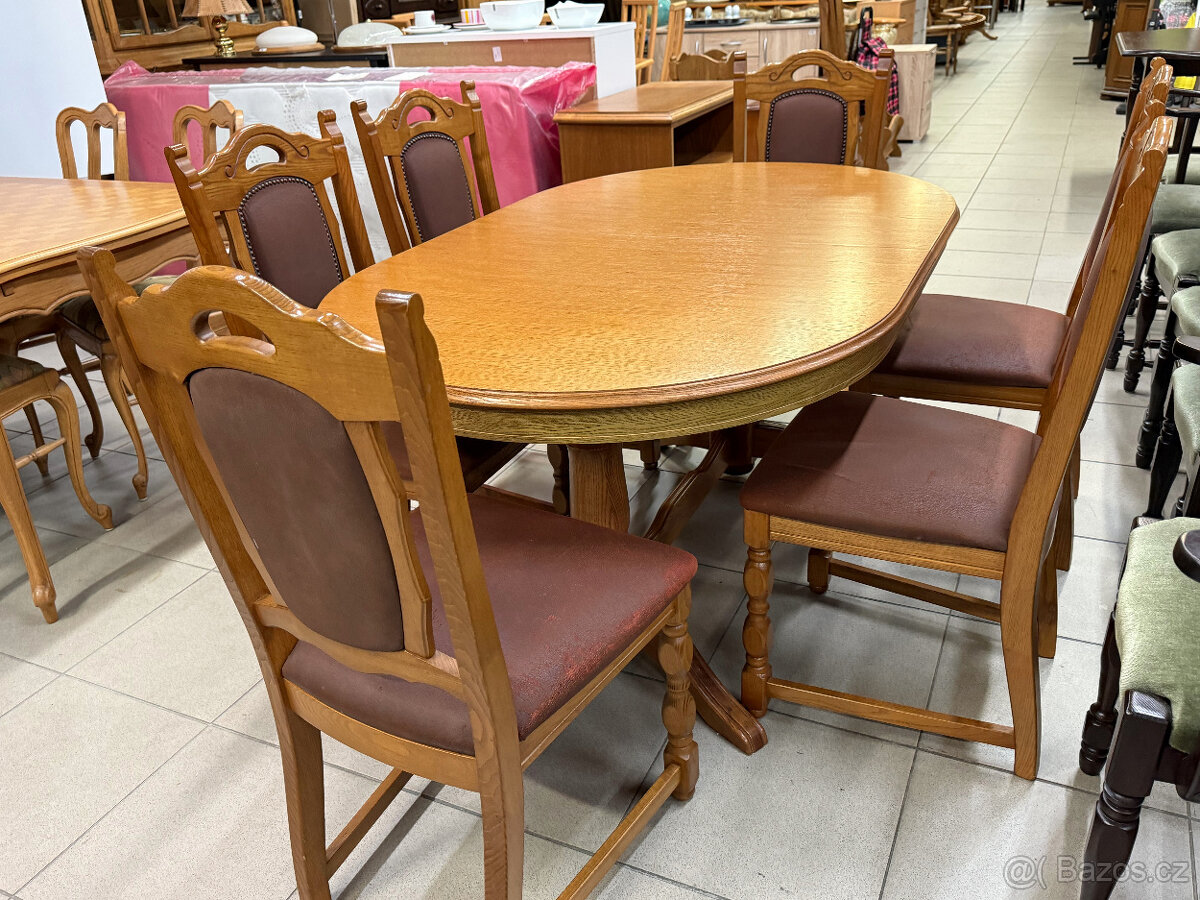 dvakrát set dubový stůl se šesti židlemi - 7