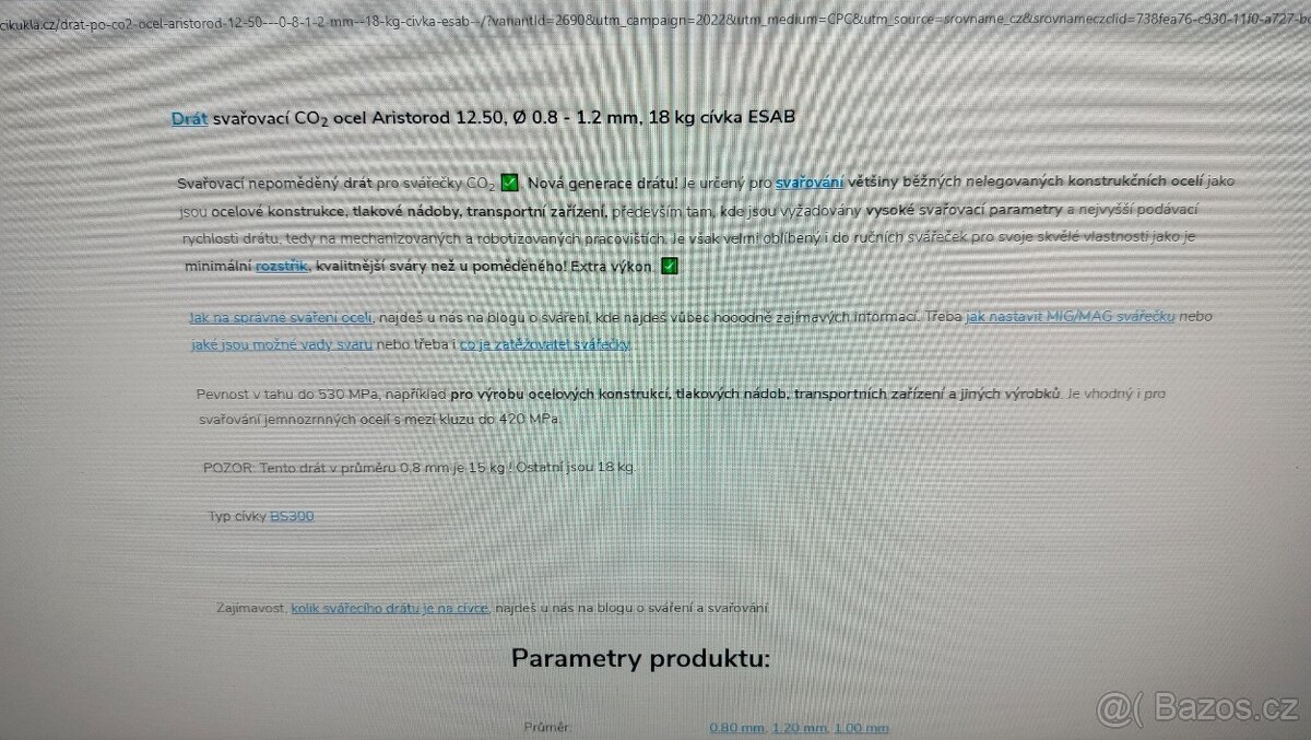 ESAB Svařovací drát Ariston 12.50,0,8- 15 kg-na ocel pro CO2 - 7