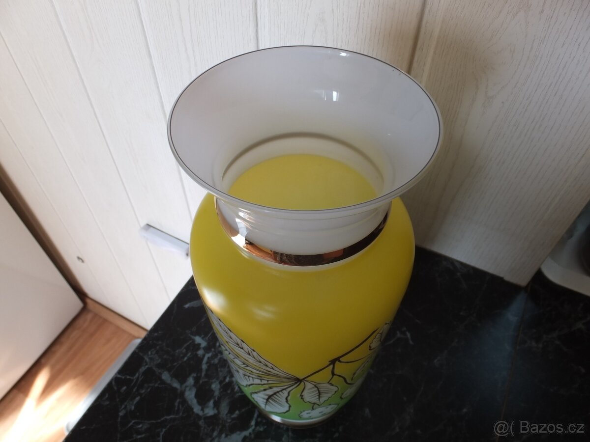 Starožitná krásná velká váza z opálového skla, výš. 28 cm. - 7