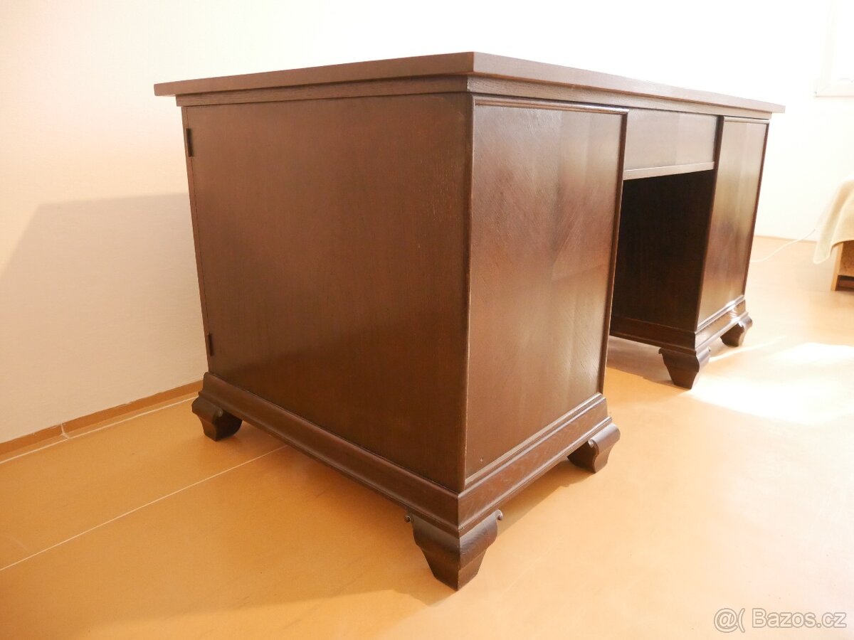 Masivní starožitný psací stůl - dub, ruční řezby vinné révy - 7