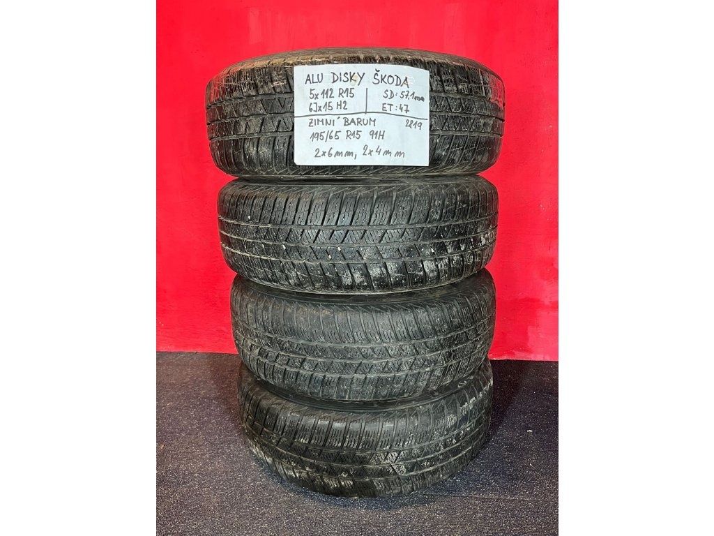ALU disky 5x112 R15 Škoda 6Jx15H2 ET 47 se zimními pneu 195/ - 7
