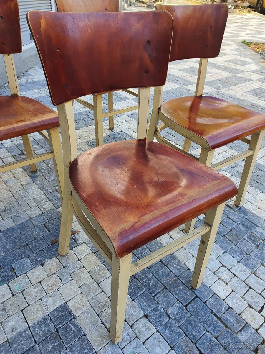 retro poválečné ČSSR židle 4ks socialismus 1950 - 1960 - 7