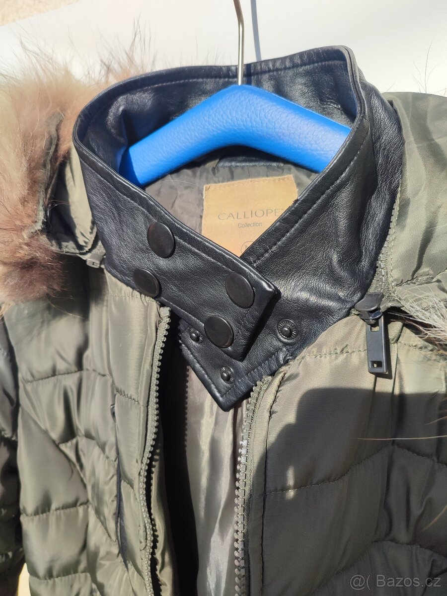 Khaki prošívaná bunda s kožešinou - 7