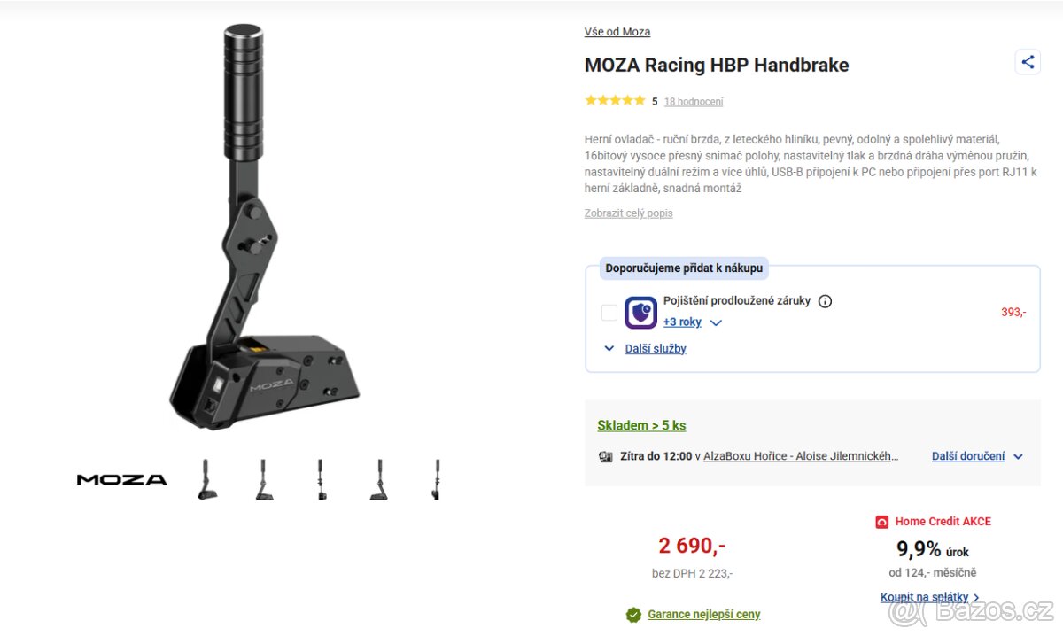 MOZA R5 Racing Set + Shifter + Handbrake + Křeslo – TOP STAV - 7