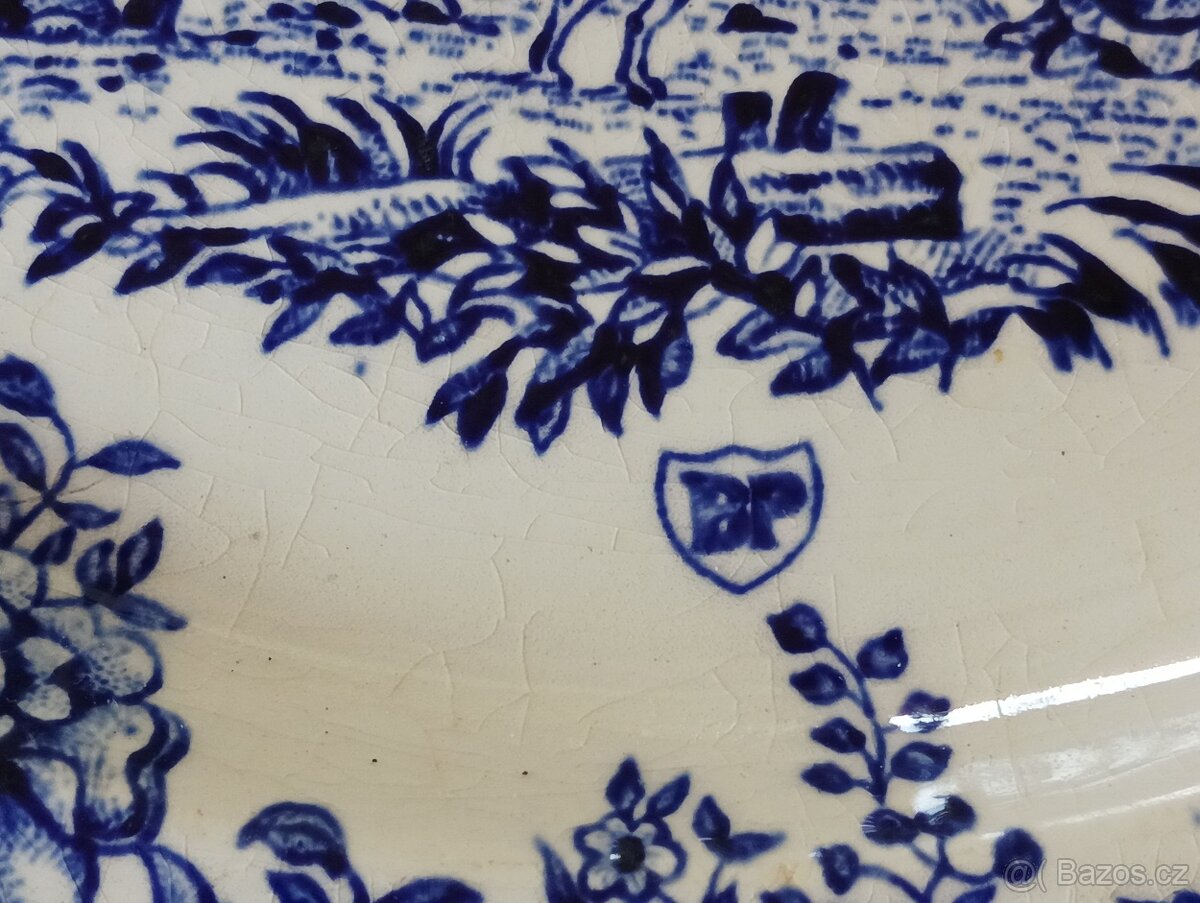STARÝ FAJÁNS KAMENINOVÝ TALÍŘ FAIENCERIE DE GIEN BP FRANCIE - 7
