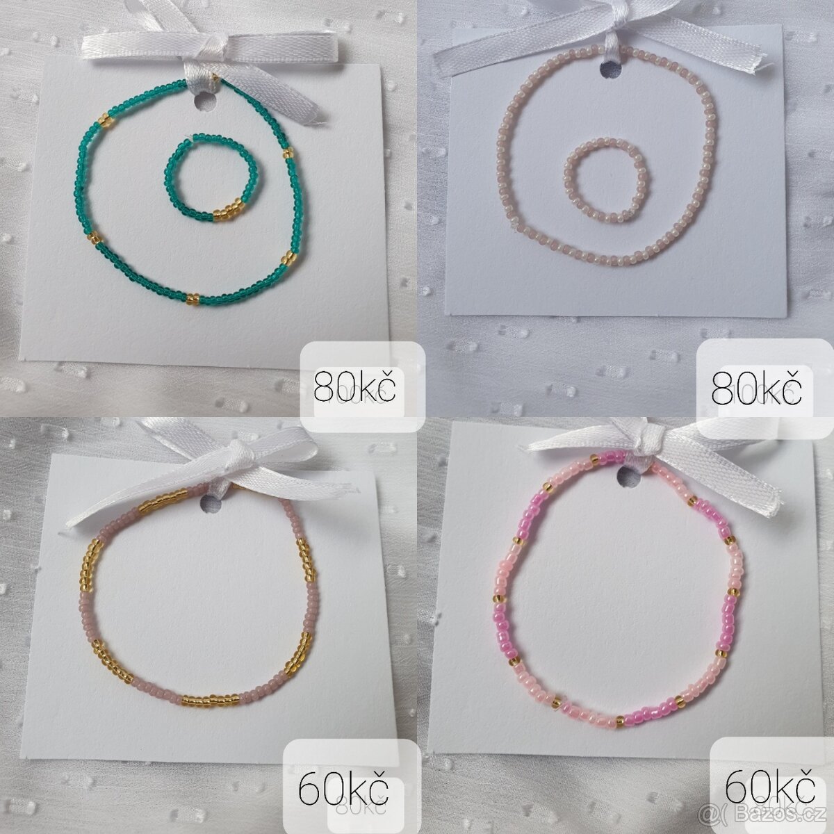 Krásné korálkové šperky, prstýnky, náramky-ruční výroba - 7