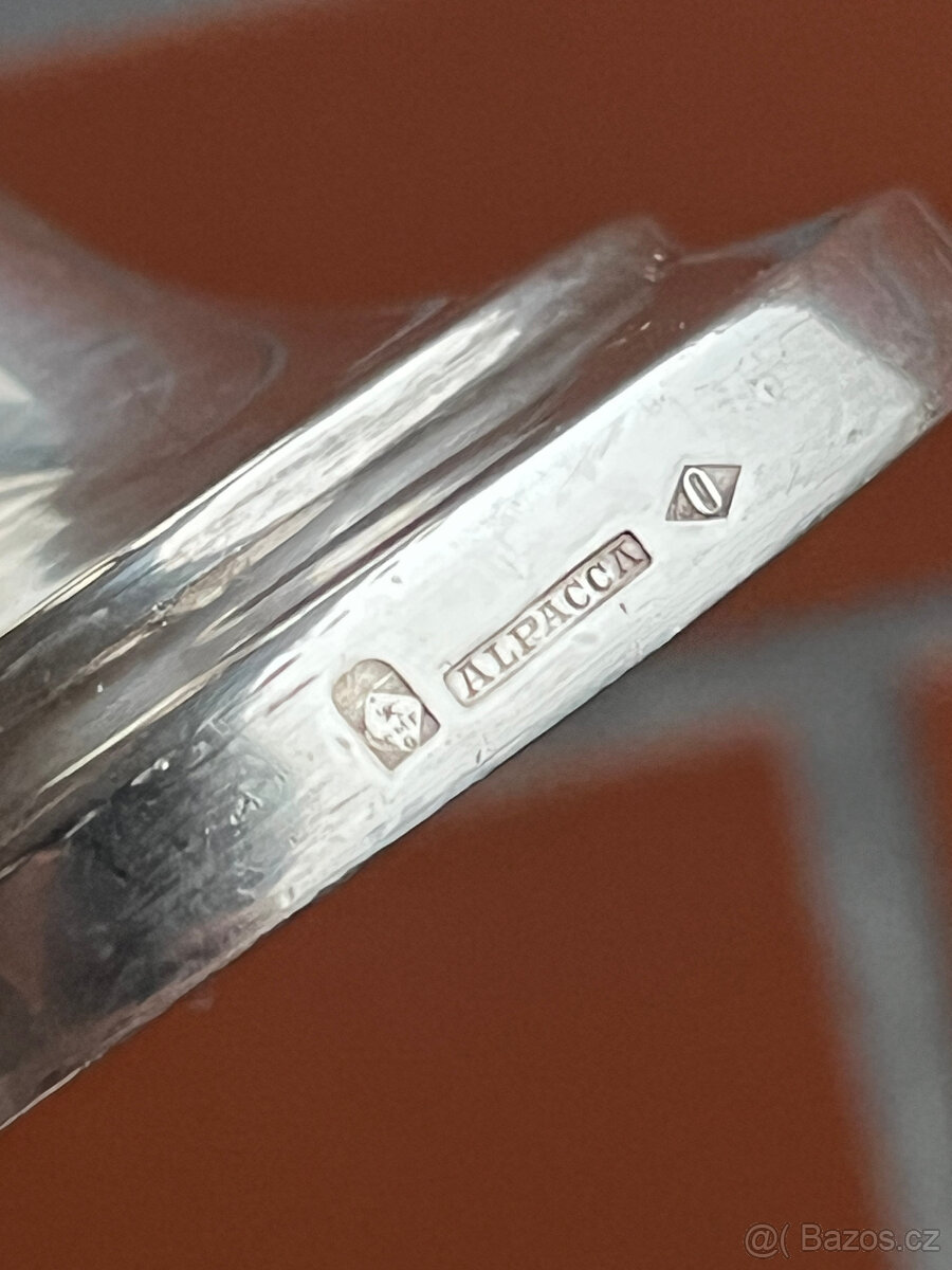 Starožitný alpakový omáčník s monogramem, WMF - 7