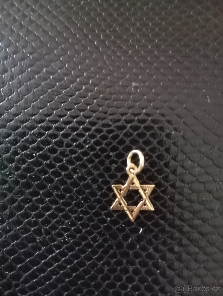 perlová šňůra,zlatá Davidova hvězda,vintage kříž zlato+akvam - 7