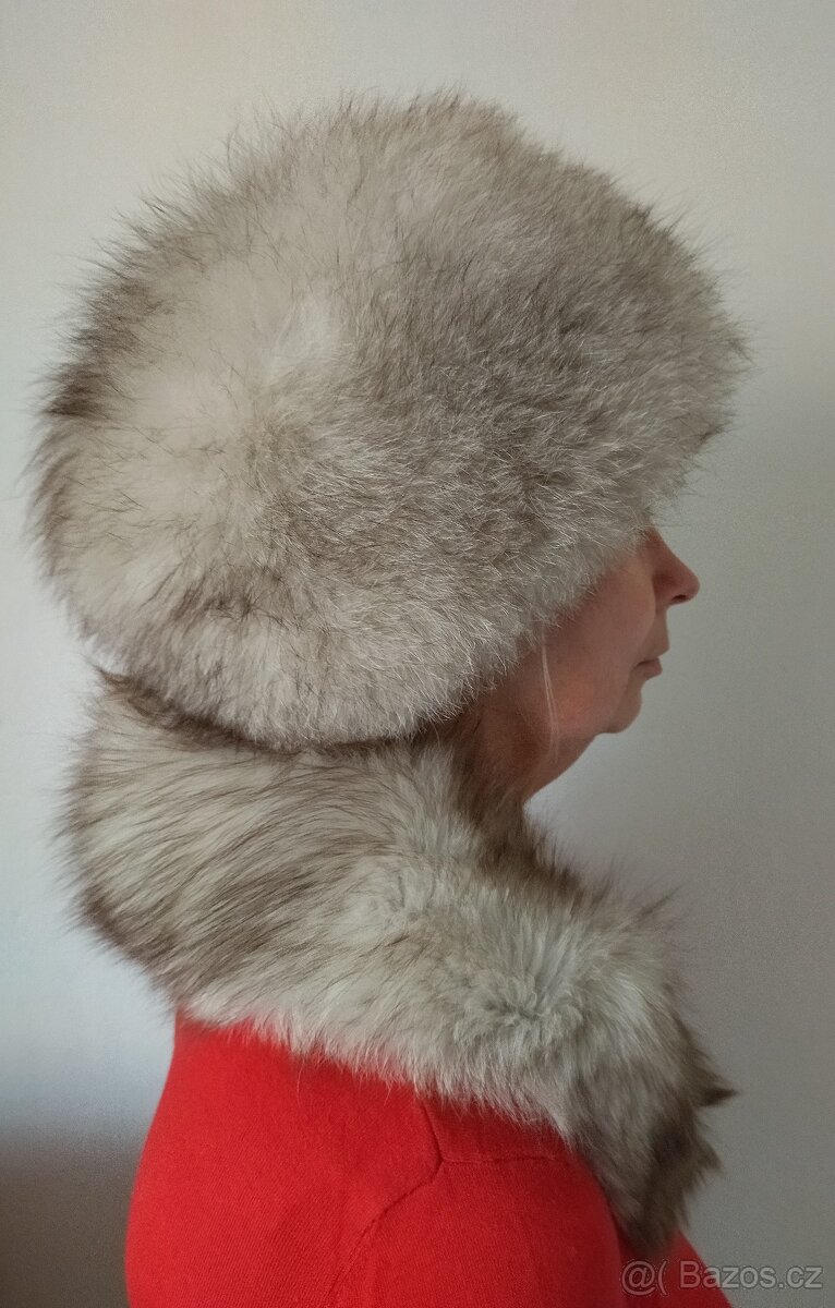 Čepice + límec kožešina stříbrná liška - 7