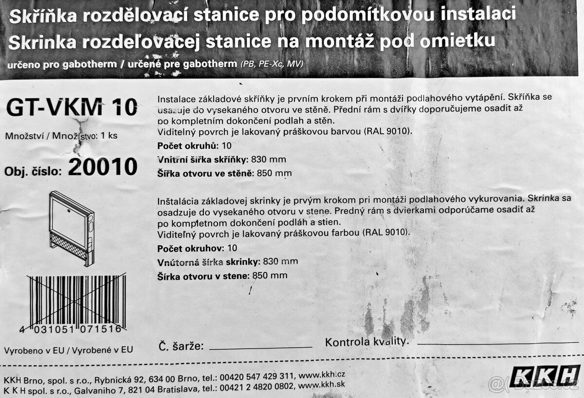 skříňka rozdělovače - plechový rozvaděč pod omítku Gabotherm - 7
