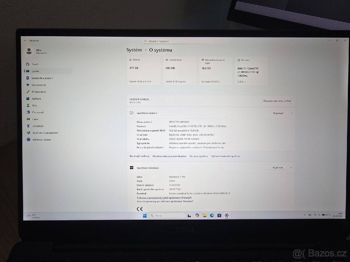Notebooku Dell XPS 7390 4K - 7