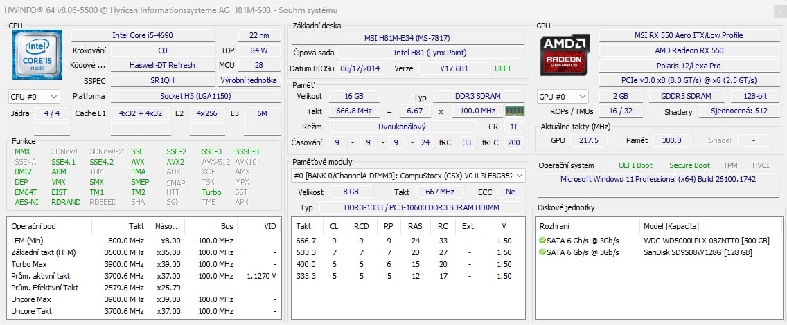HERNÍ i5-4690 / RX 550 2GB / 16GB RAM / SSD+HDD - 7