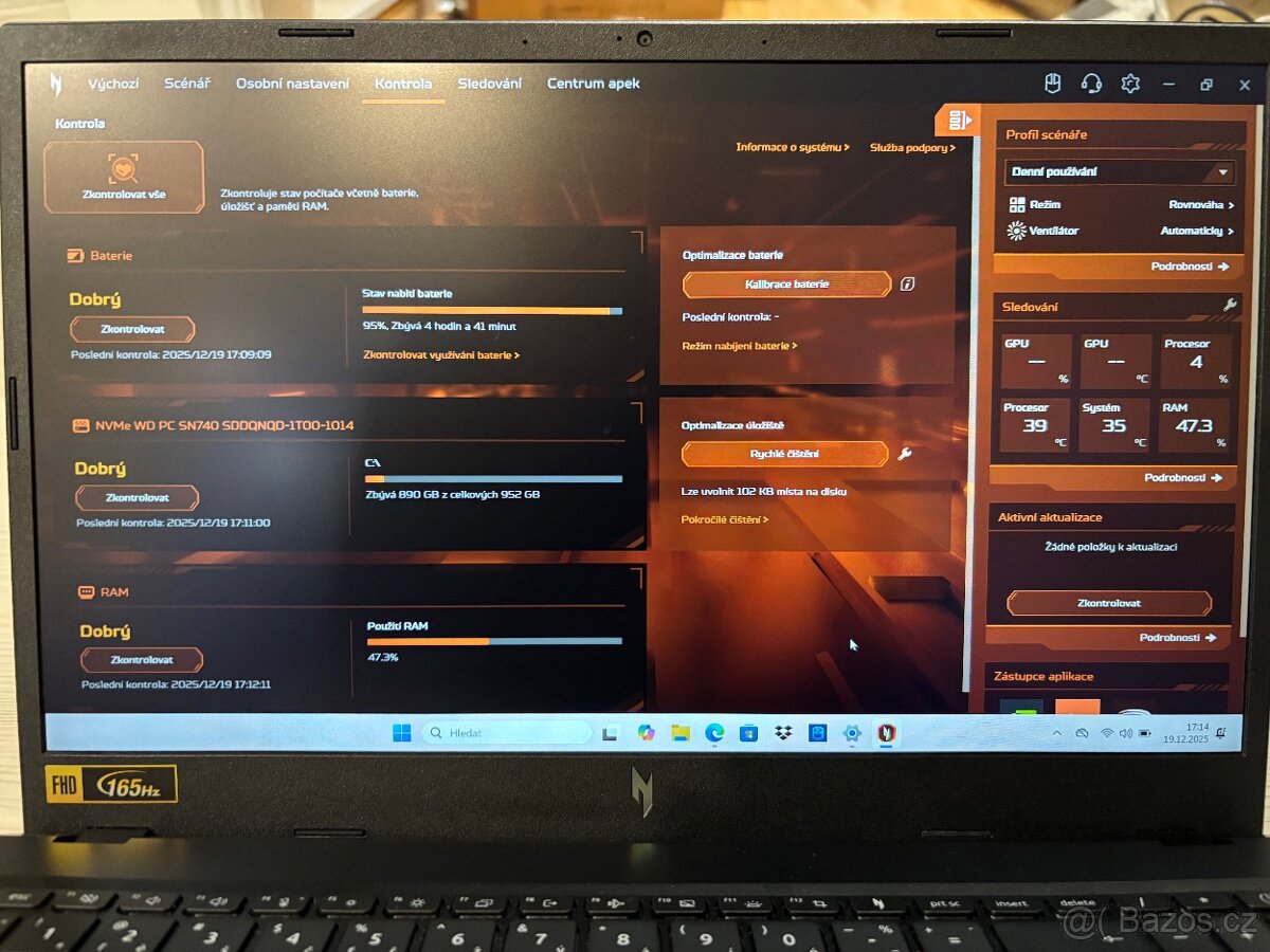 Nový herní notebook acer nitro V 15 - 7
