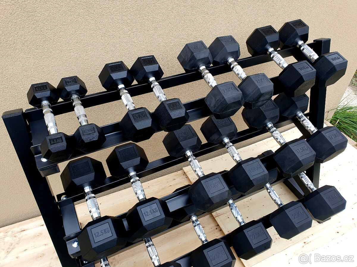 jednoručky činky - HEXA - sada 275kg + STOJAN - 7