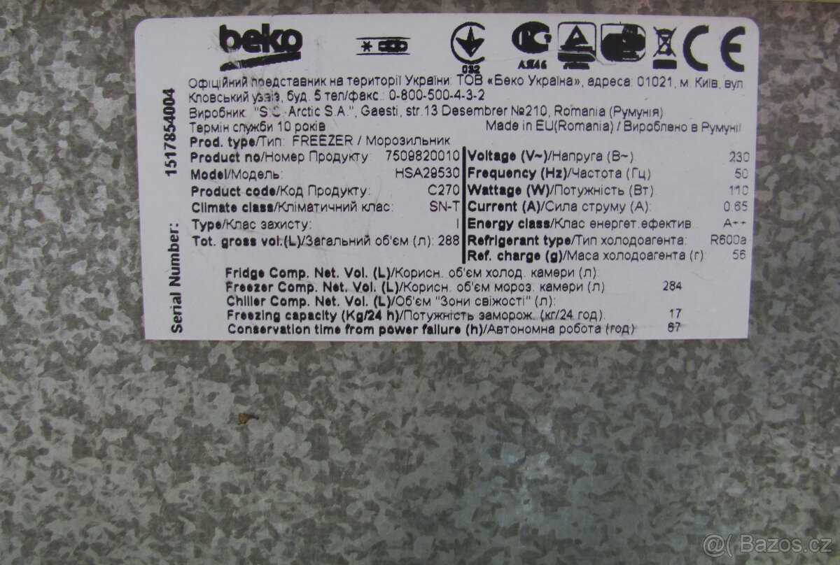 PULTOVÝ MRAZÁK - BEKO - 284L - A++ - 7