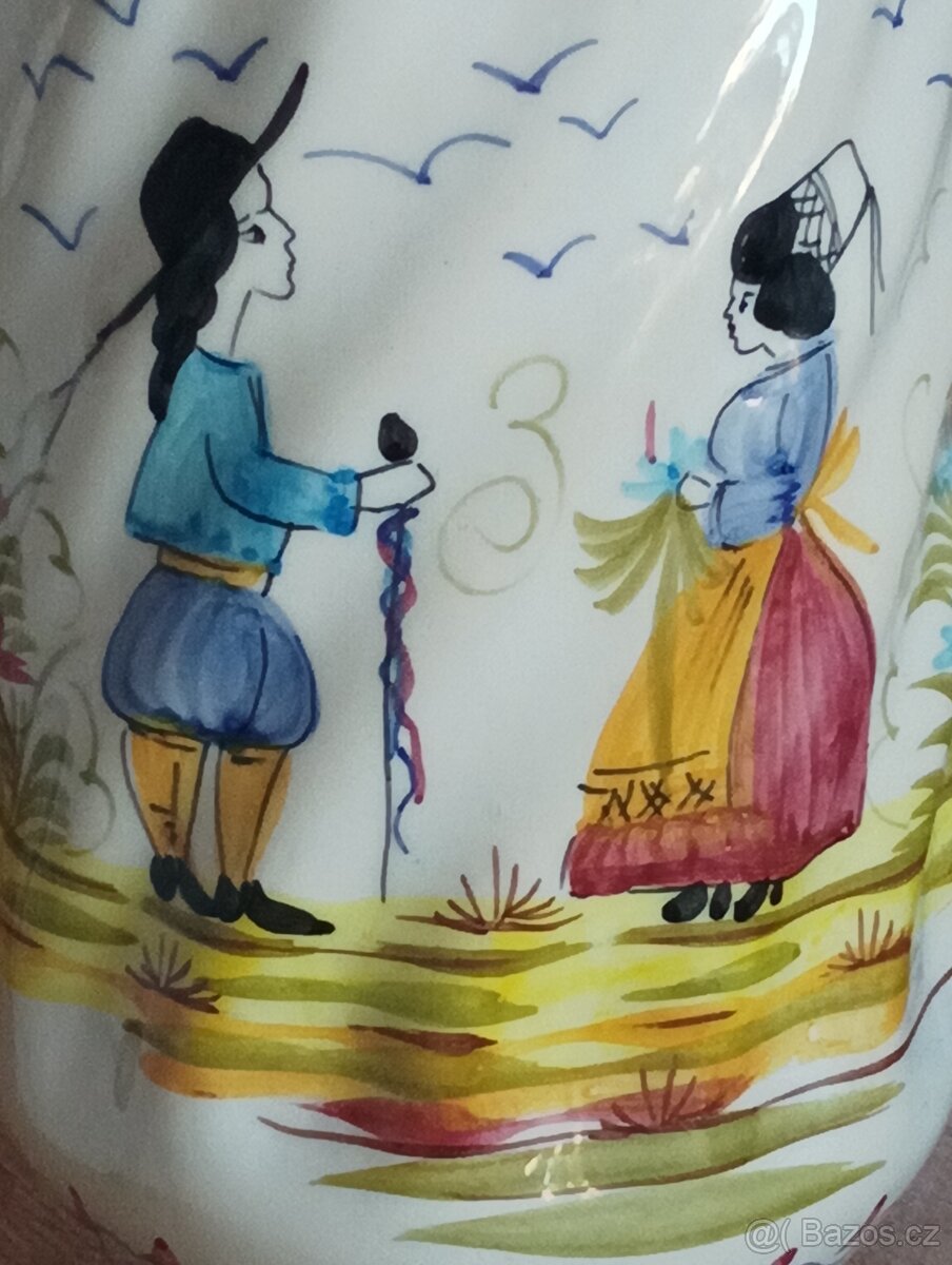 BRETAŇSKÁ FAJÁNS VÁZA QUIMPER RUČNĚ MALOVANÁ - 7