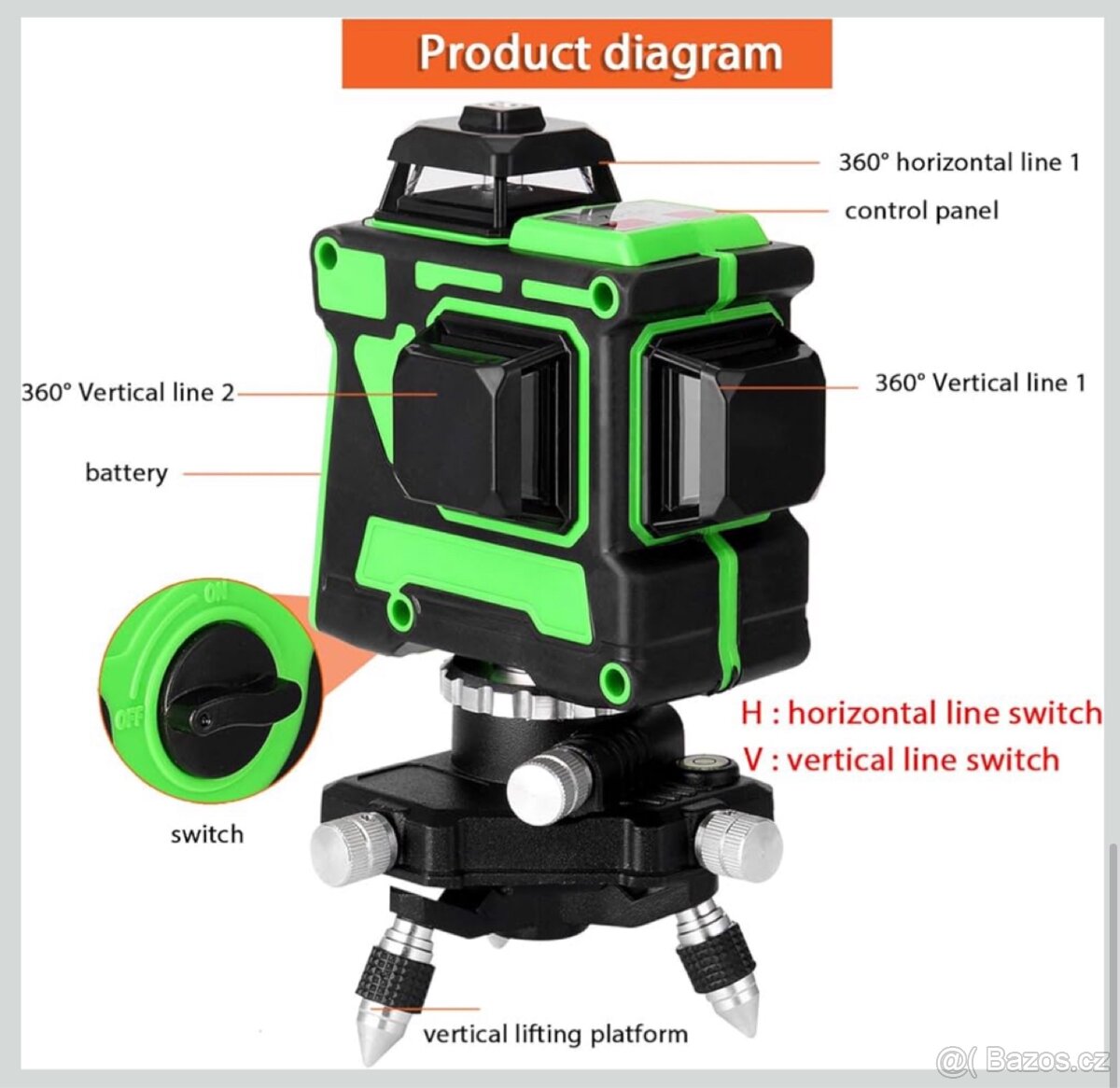 3D Křižovy laser Nivelační 12liniový zelený 360º - 7