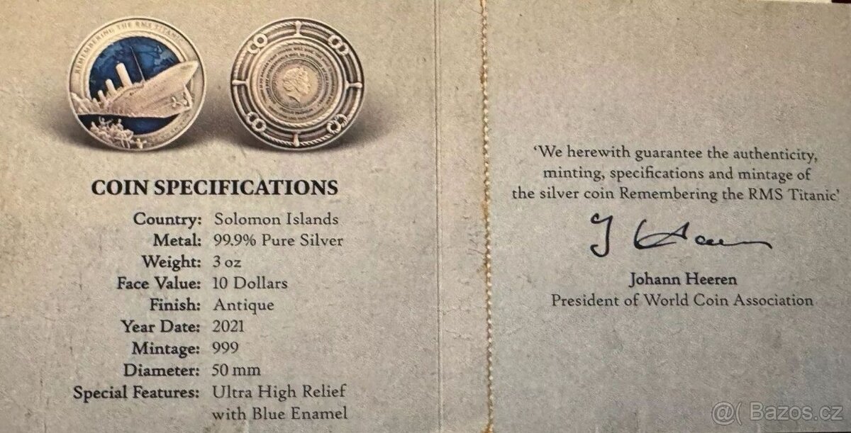 RMS Titanic 35th Anniversary 3 oz Silver Coin Solomon Island - 7