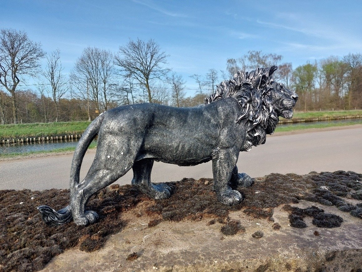 Socha stříbrného Lva Polyresin, 60cm - 7