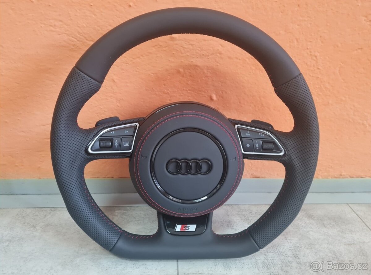 AUDI MULTIFUNKCNY VOLANT S AIRBAGOM A PADLAMI, červená niť - 7