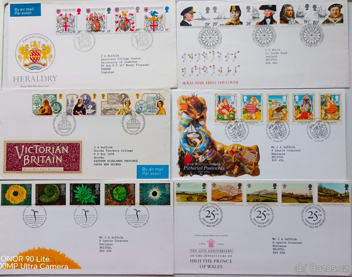 10x obálky FDC - Anglie. 1. - 7