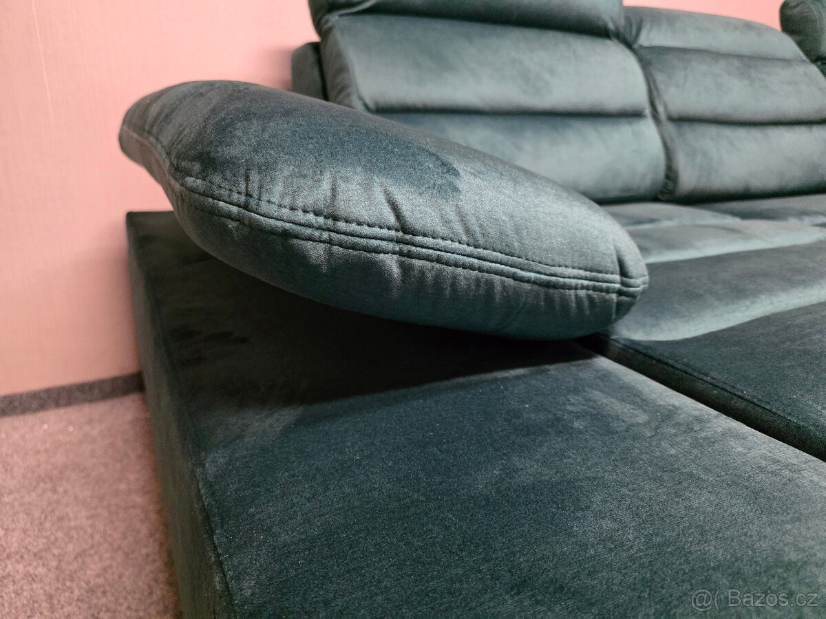 Nová rozkládací rohová sedačka TULIP zelený semiš - 7