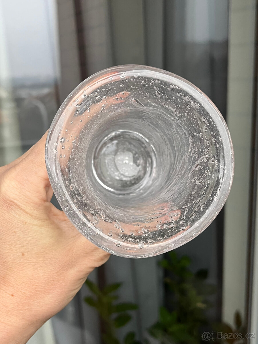 Váza 15 cm, bublinkové čiré hutní sklo - 7