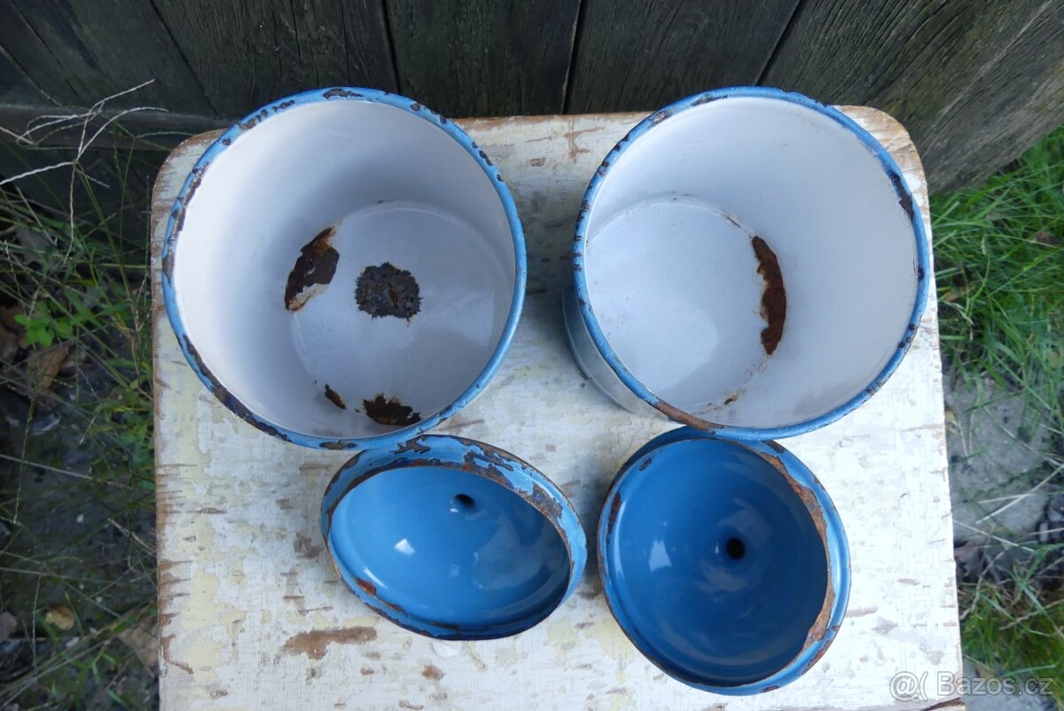 Cukr a káva, smaltované dózy s víkem, modrý smalt - 7