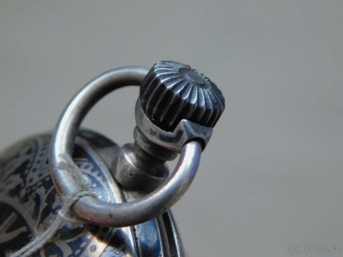 Celostříbrné tulou zdobené tříplášťové raritní kapesní hodin - 7