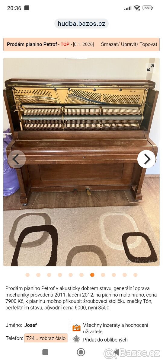 Prodám pianino ( klavír ) Petrof - 7