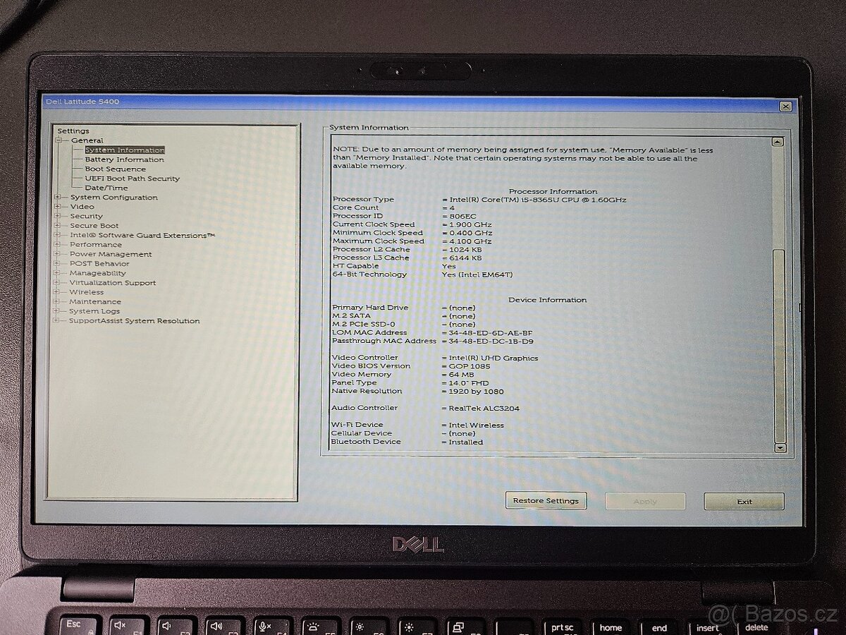 Notebook Dell Latitude 5400 (bez SSD) - 7