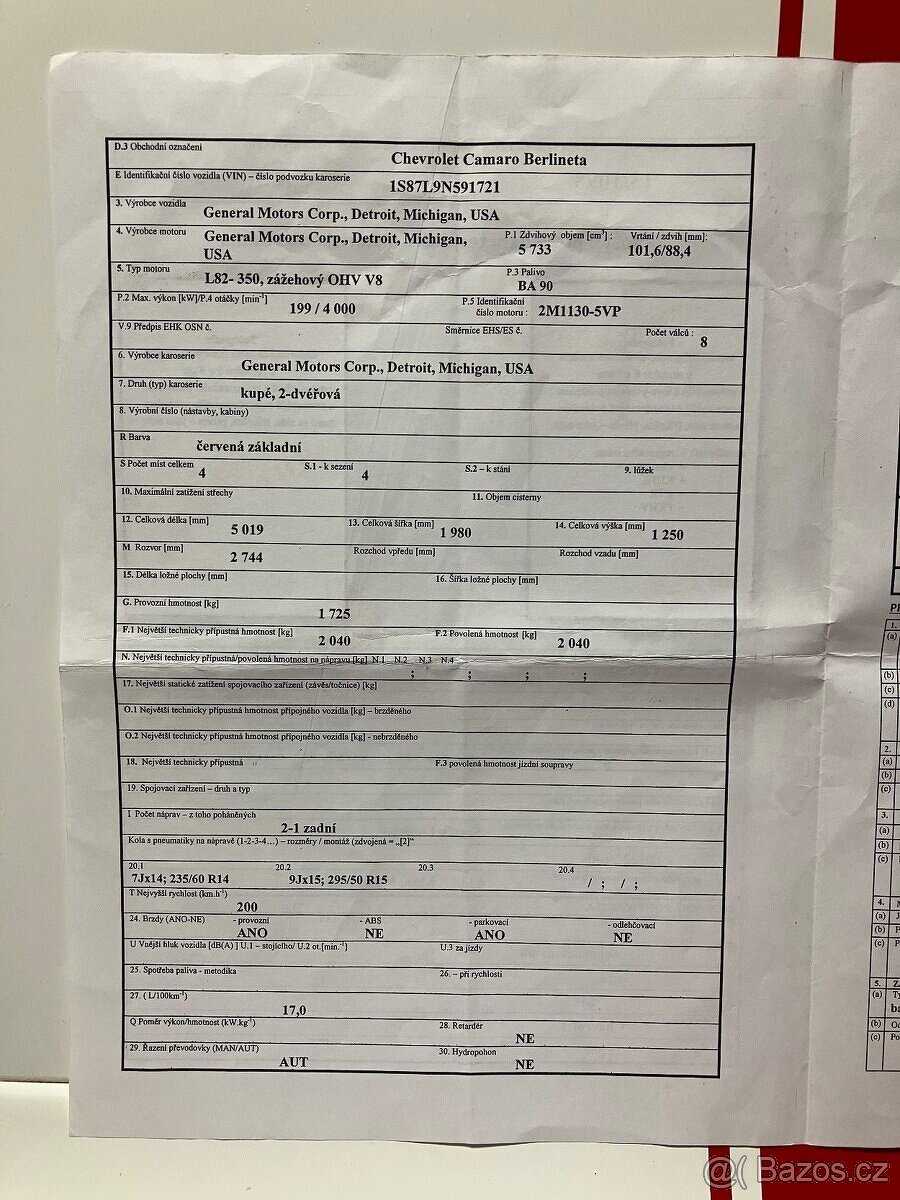 Prodám Chevrolet Camaro 5.7 V8 automat - 7