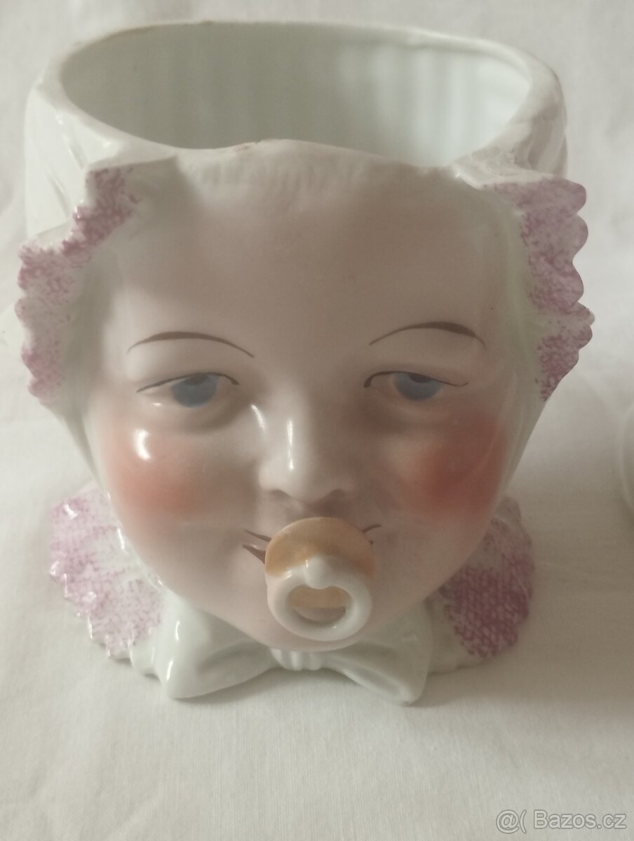 Stará porcelánová dóza na dudlíky - miminko - 7