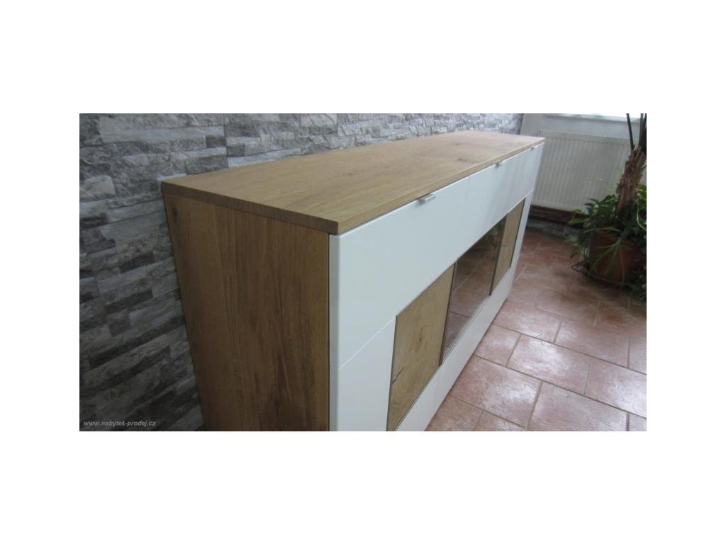Komoda Parma - Divoký dub masiv / bílá matná MDF - 7