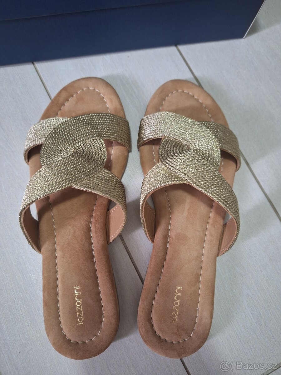 Nove kozene zlate bezove sandalky nazouvaky Lazzarini - 7