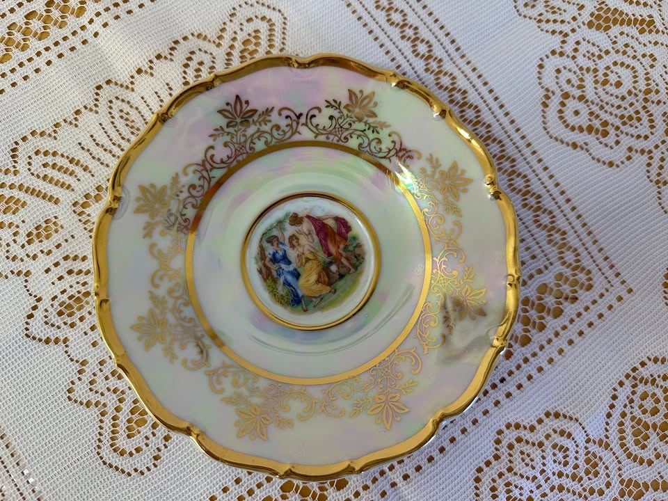 Kávový/čajový set 15ks,TŘI GRÁCIE,zlatá/perleťová, nepoužité - 7