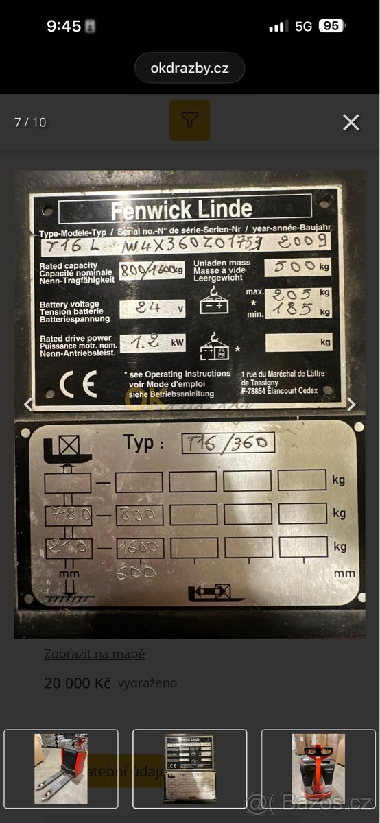 Paletový vozík Fenwick Linde T16 L - elektrický - 7