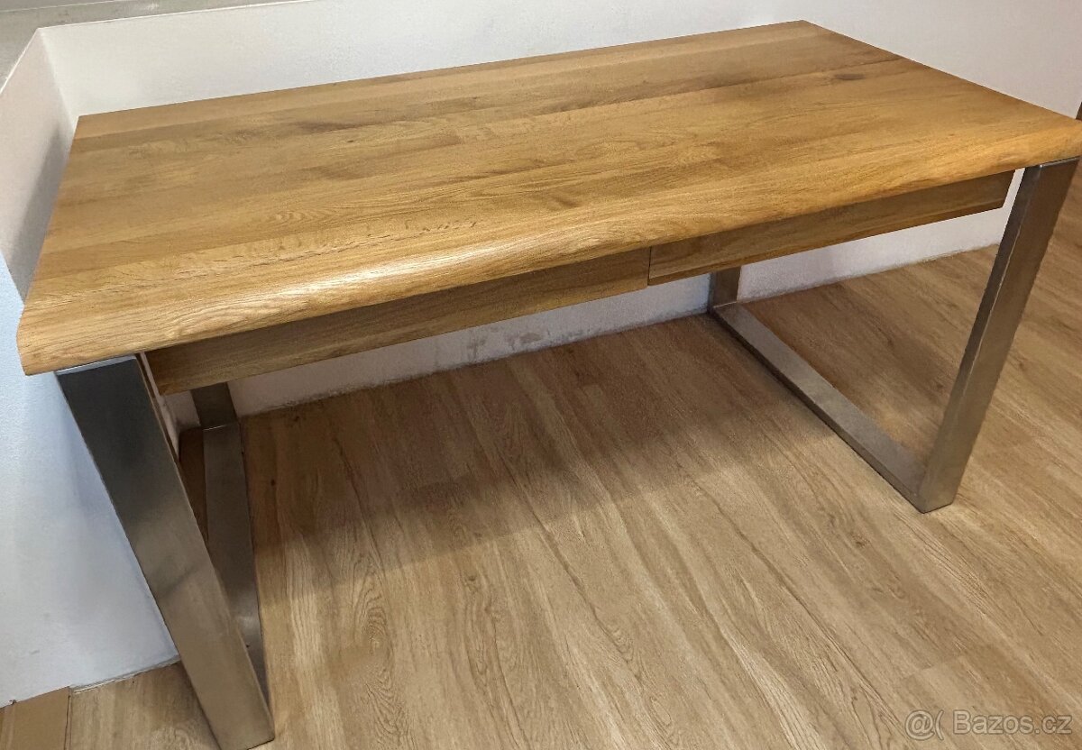 Psací stůl s nerezovou podnoží a masivní dubovou deskou - 7