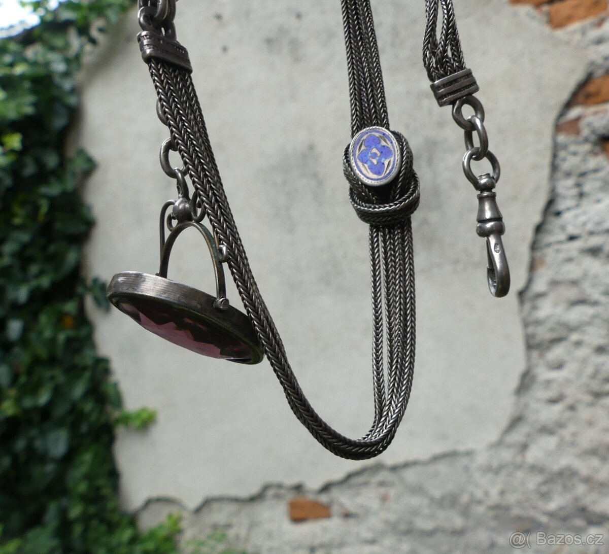 Stříbrný šatlén, řetízek na hodinky s přívěškem - 7