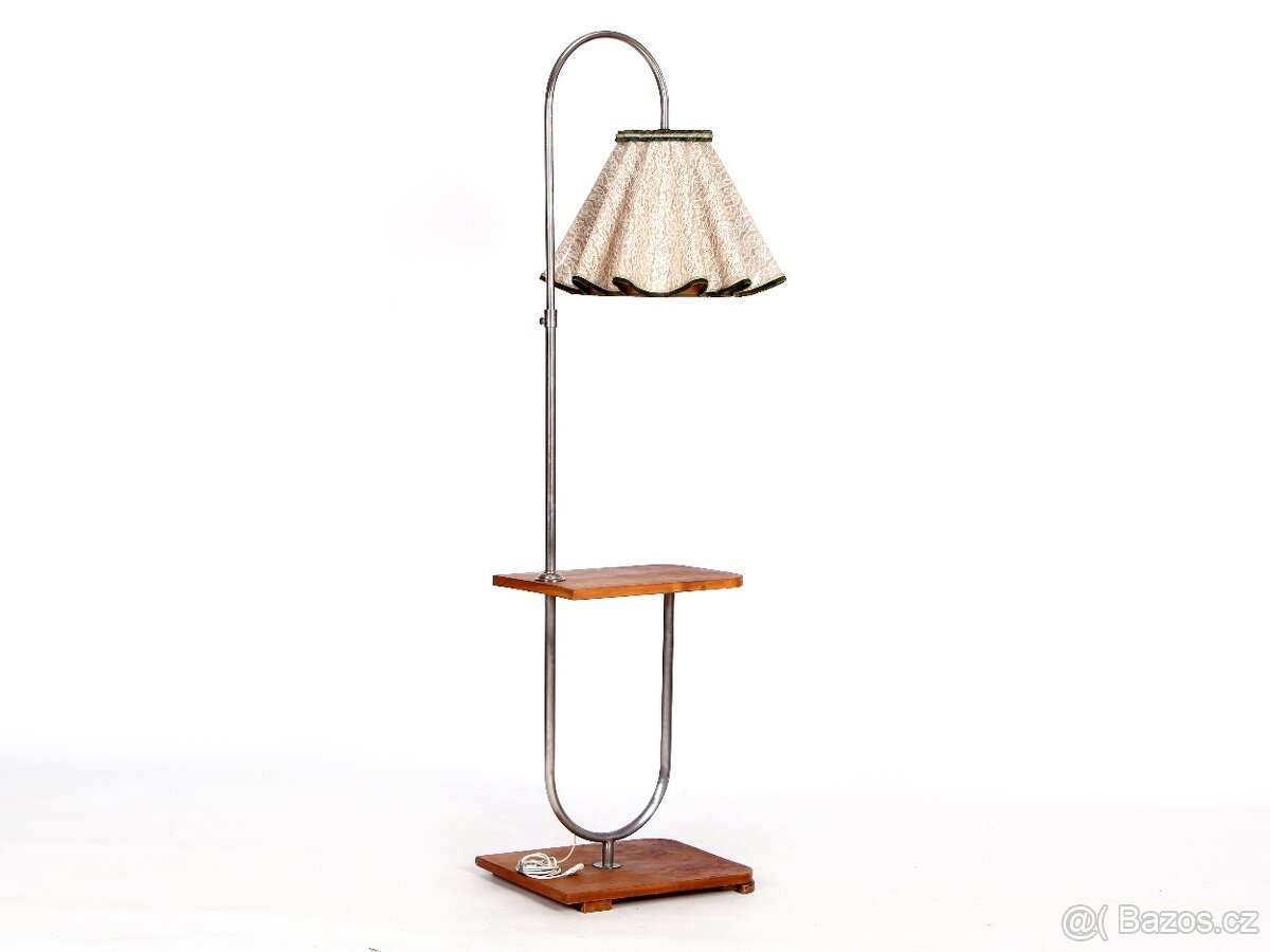 Zachovalá starožitná stojací lampa, ořech. - 7