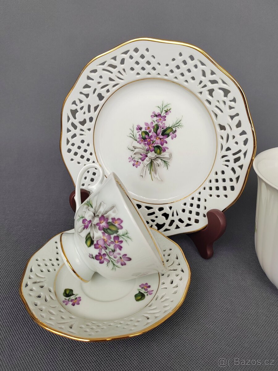 Nádherná porcelánová sada s květinovým dekorem od Schumann - 7