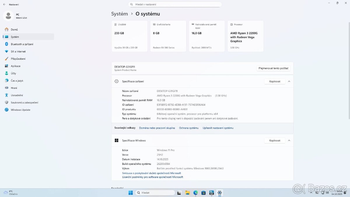 Herní PC Ryzen 3 + RX 580 8GB, RGB podsvícení, Windows 11 - 7